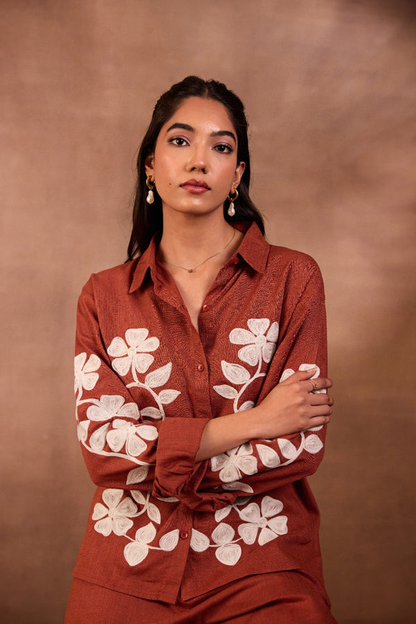 Linen Co-ord Set with White Thread Work