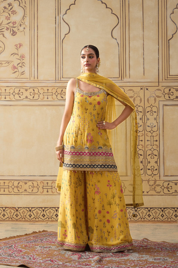 Sleeveless Yellow Sharara Set