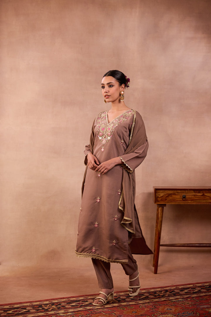 Silk Suit Set with Zardosi & Sequin Handwork
