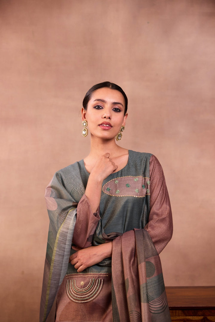 Abstract Printed Linen Suit Set